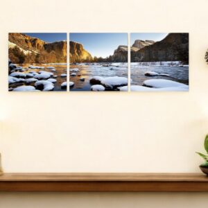Set of Three White Canvas Square Framed Art