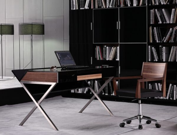 29.5" Veneer And Stainless Steel Office Desk