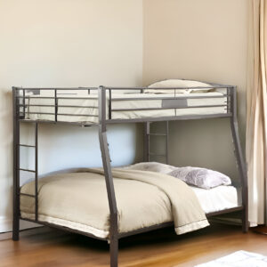 Black Metal Finish Twin Over Full Bunk With Side Ladders
