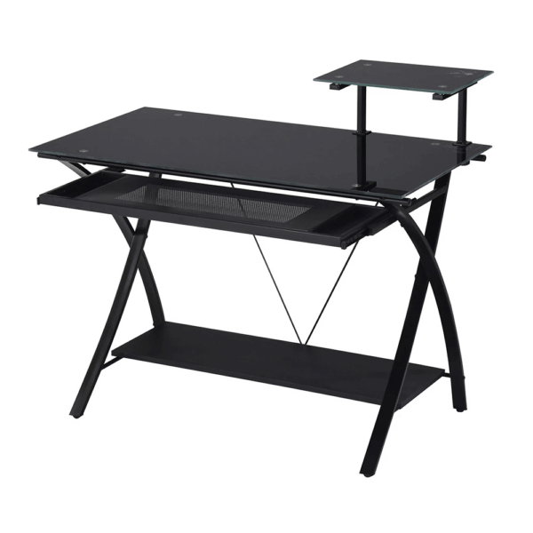 43" Black Glass Computer Desk
