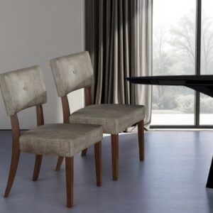 Set of Two Tufted Gray And Brown Upholstered Fabric Open Back Dining Side Chairs