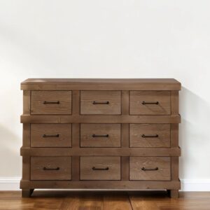 44" Brown Solid Wood Nine Drawer Triple Dresser