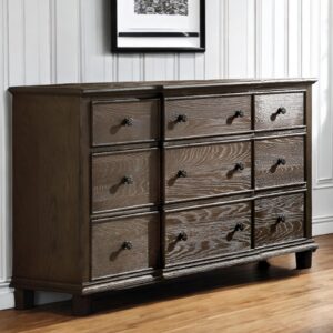 60" Dark Brown Solid Wood Nine Drawer Double Dresser
