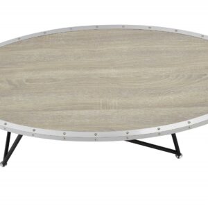 46" Natural and Black Wood And Iron Round Abstract Coffee Table