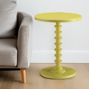 22" Yellow Wood Round Pedestal End Table