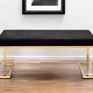 40" Black and Champagne Upholstered Faux Fur Bench