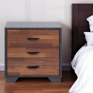 19" Espresso And Walnut Brown Three Drawer Wood Nightstand