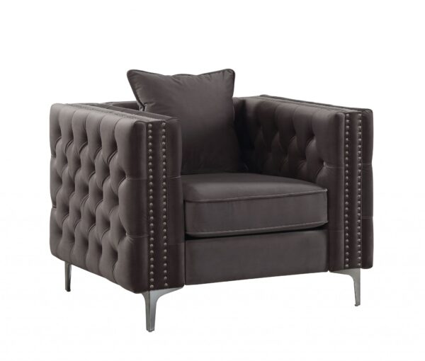40" Dark Slate Gray and Silver Velvet Tufted Club Chair And Toss Pillow