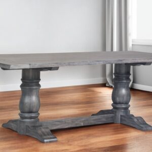 88" Light Gray And Gray Solid Wood Trestle Base Dining Table