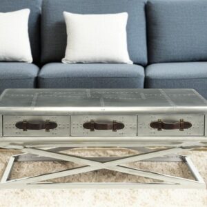 51" Silver Aluminum Trestle Coffee Table With Three Drawers