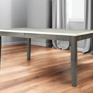 64" White And Gray Marble And Solid Wood Dining Table