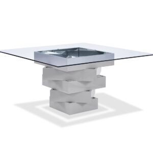 59" Clear And Gray Square Glass And Solid Wood Pedestal Base Dining Table
