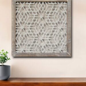 16" X 16" Gray and White Abstract Geometric Wood and Metal Wall Decor