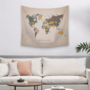 Adventure Awaits World Map Wall Hanging Tapestry