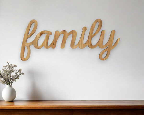 10" X 23" Natural Carved Wood Family Text Wall Decor