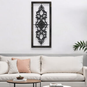 Distressed Scroll Panel Metal White Wood Framed Wall Art