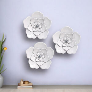 Set of Three 8" x 8" White Metal Flower Wall Decor
