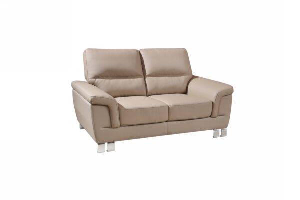 64" Beige And Silver Faux Leather Love Seat