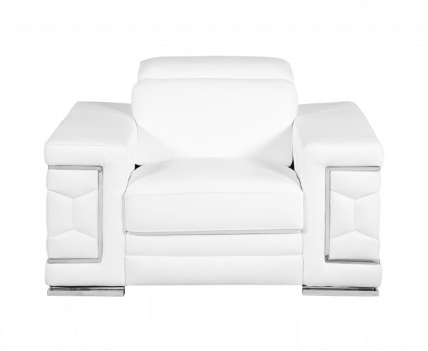 47" White And Silver Genuine Leather Arm Chair