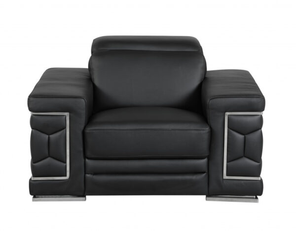 47" Black And Silver Genuine Leather Arm Chair