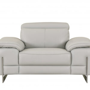 51" Gray And Silver Genuine Leather Chair and a Half
