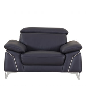 51" Blue And White Genuine Leather Chair and a Half