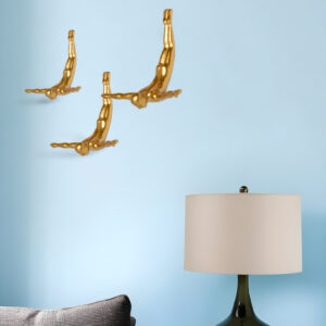 Set of Three Gold Resin Diving Man Hanging Dimensional Sculpture