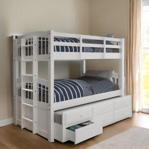 80" X 42" X 70" White Twin Bunk Bed  Trundle With 3 Drawers