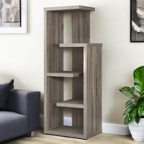Taupe Wood Five Tier Etagere Bookcase