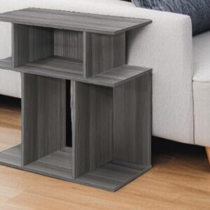 24" Dark Gray Wood End Table With Six Open Shelves