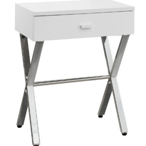22" Silver And White Wood And Metal End Table With Drawer