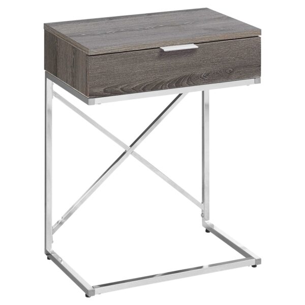24" Silver And Taupe Wood And Metal End Table With Drawer