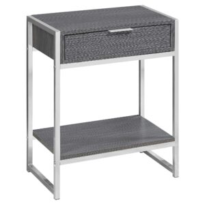 24" Silver And Gray Wood And Metal End Table With Drawer And Shelf