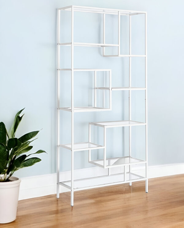 72" White And Clear Metal and Glass Nine Tier Etagere Bookcase