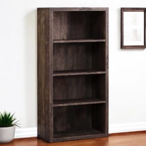 48" Brown Distressed Wood Adjustable Four Tier Bookcase