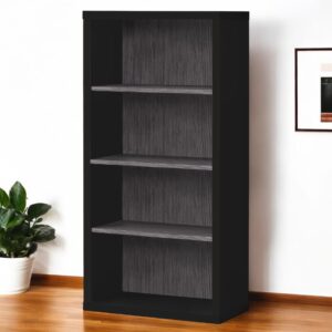 48" Black And Gray Distressed Wood Adjustable Four Tier Bookcase