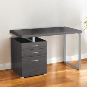 24" Gray and Silver Computer Desk With Three Drawers
