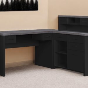 59" Gray and Black L Shape Computer Desk With Eight Drawers