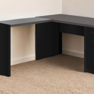 55" Gray and Black L Shape Computer Desk With Three Drawers