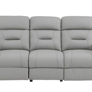 90" Gray Faux Leather Reclining Sofa With Brown Legs