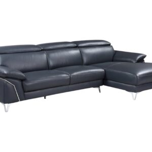 Navy Blue Italian Leather L Shaped Two Piece Sofa and Chaise Sectional