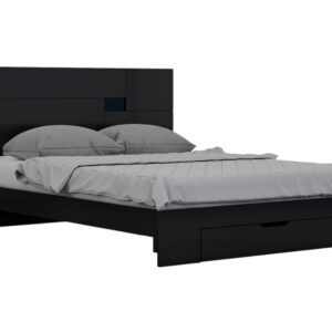 Four Piece Black Solid Wood Bedroom Set With Mirror