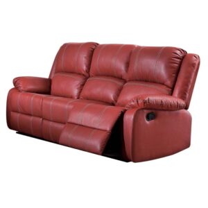 81" Red Faux Leather Reclining Sofa With Black Legs