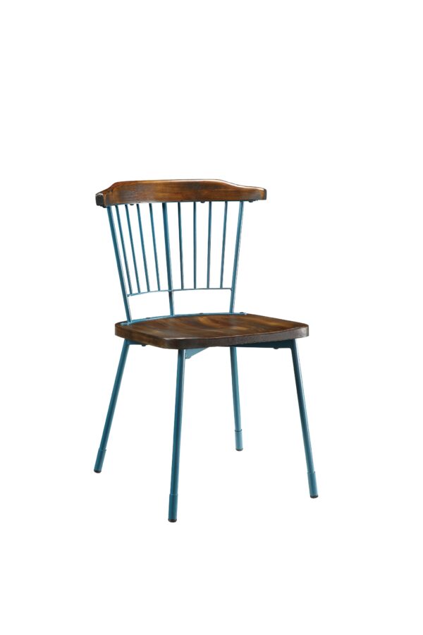 Set of Two Brown And Teal Blue Wood Windsor Back Dining Side Chairs - Image 2