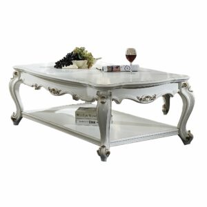 36" White Resin And Wood Coffee Table With Shelf