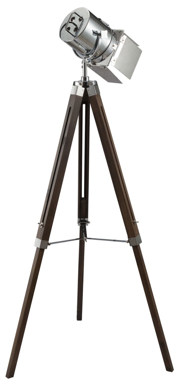 1" X 1" X 38~55" Antique Oak Chrome Metal Wood Floor Lamp - Image 2
