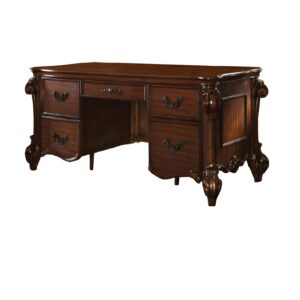 74" Brown Executive Desk With Five Drawers