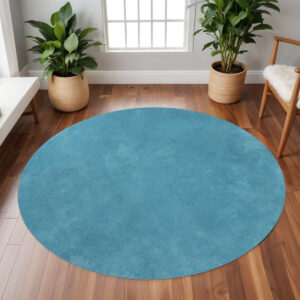 8' Blue Hand Woven Round Rug