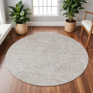 8' Round  Polyester Ivory  Heather Area Rug