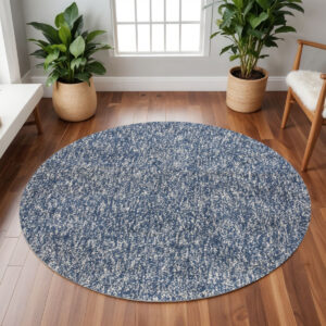 8' Indigo Ivory Heather Round Indoor Shag Rug